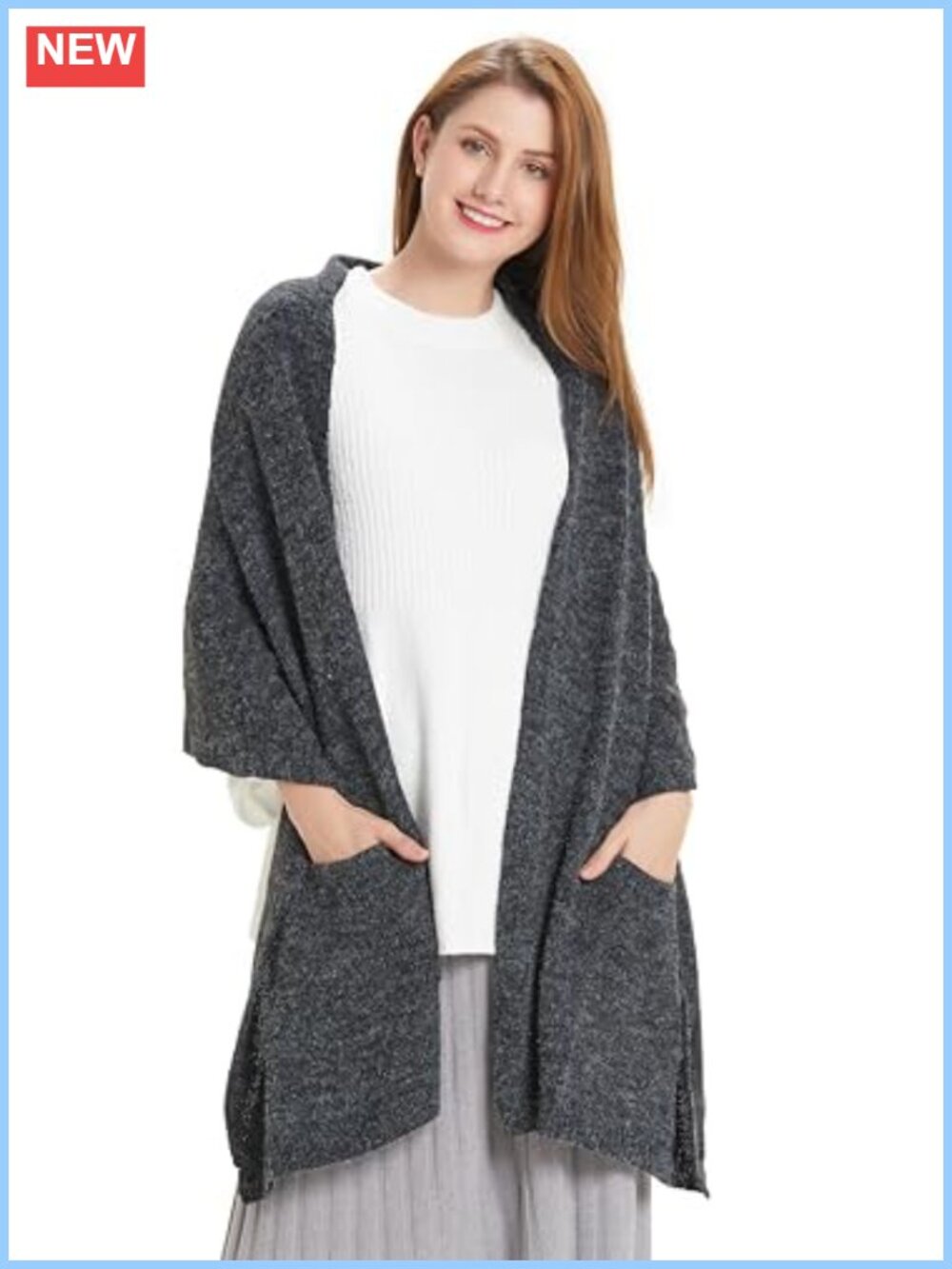 Soft Acrylic Nylon Pashmina Shawl Wrap with Pockets Winter Scarf